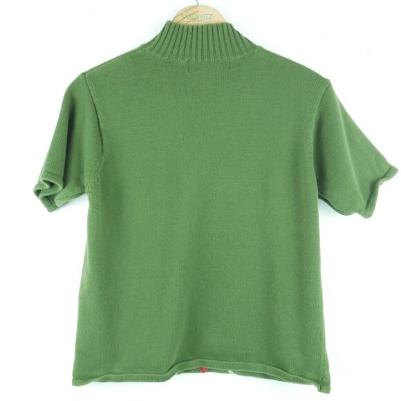 Vintage Medium Turtleneck Top 90s Green Argyle Preppy Academia Short Sleeve Twee - Picture 5 of 5